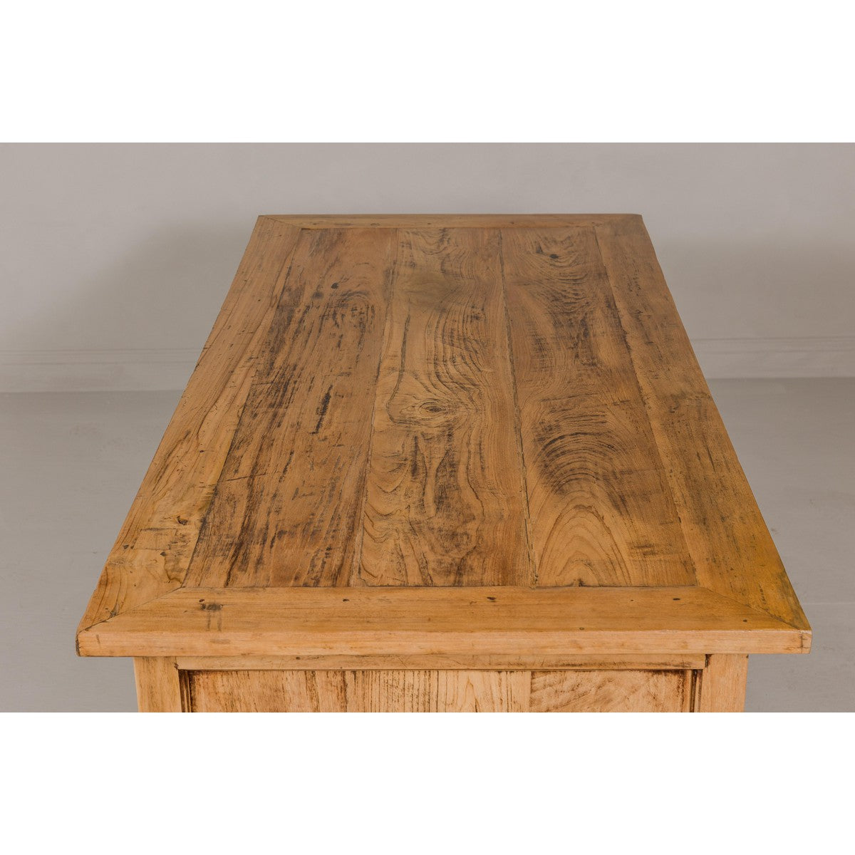 Teak Kneehole Desk with Eight Drawers and Custom Bleached Finish-18. Asian & Chinese Furniture, Art, Antiques, Vintage Home Décor for sale at FEA Home