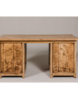 Teak Kneehole Desk with Eight Drawers and Custom Bleached Finish-19. Asian & Chinese Furniture, Art, Antiques, Vintage Home Décor for sale at FEA Home