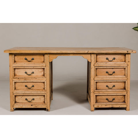 Teak Kneehole Desk with Eight Drawers and Custom Bleached Finish-YN7991-3. Asian & Chinese Furniture, Art, Antiques, Vintage Home Décor for sale at FEA Home