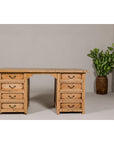 Teak Kneehole Desk with Eight Drawers and Custom Bleached Finish-6. Asian & Chinese Furniture, Art, Antiques, Vintage Home Décor for sale at FEA Home