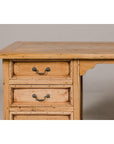 Teak Kneehole Desk with Eight Drawers and Custom Bleached Finish-8. Asian & Chinese Furniture, Art, Antiques, Vintage Home Décor for sale at FEA Home