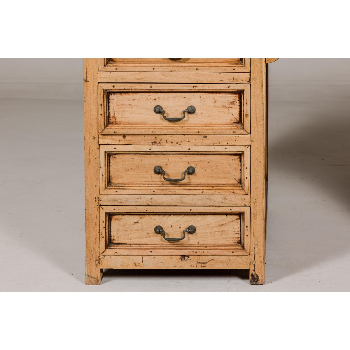 Teak Kneehole Desk with Eight Drawers and Custom Bleached Finish-10. Asian & Chinese Furniture, Art, Antiques, Vintage Home Décor for sale at FEA Home