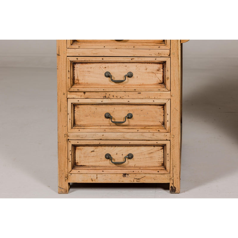 Teak Kneehole Desk with Eight Drawers and Custom Bleached Finish-YN7991-7. Asian & Chinese Furniture, Art, Antiques, Vintage Home Décor for sale at FEA Home