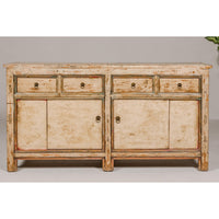 Painted Elm Rustic Sideboard with Two Doors, Four Drawers and Distressed Finish