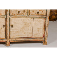 Painted Elm Rustic Sideboard with Two Doors, Four Drawers and Distressed Finish