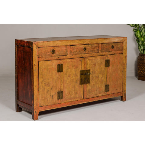 Qing Dynasty Painted Sideboard with Distressed Patina, Three Drawers, Two Doors-YN7994-12. Asian & Chinese Furniture, Art, Antiques, Vintage Home Décor for sale at FEA Home
