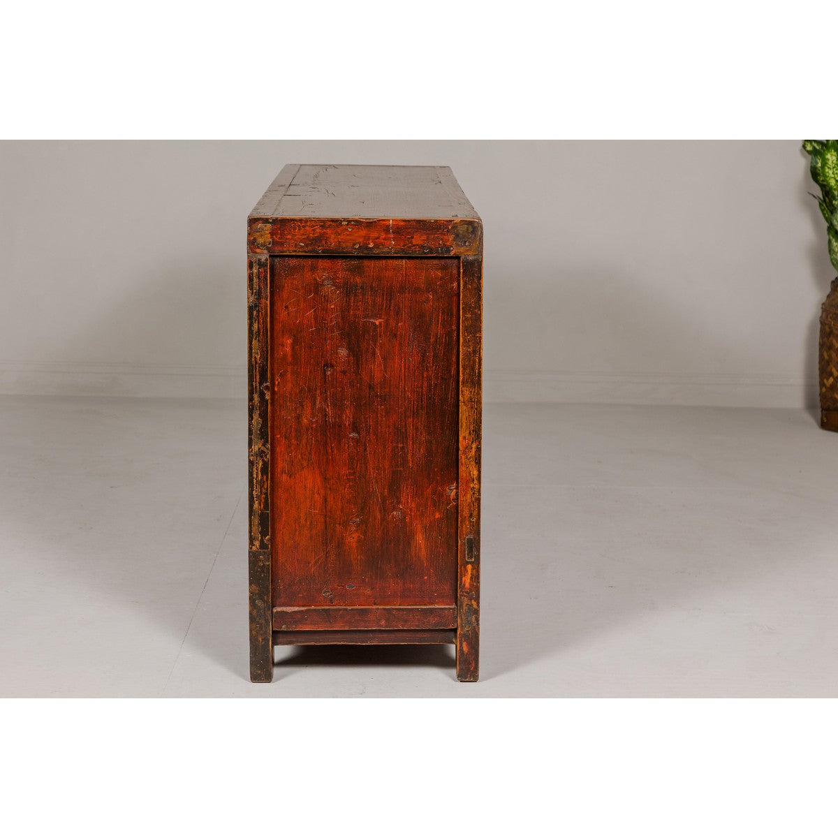 Qing Dynasty Painted Sideboard with Distressed Patina, Three Drawers, Two Doors-15. Asian & Chinese Furniture, Art, Antiques, Vintage Home Décor for sale at FEA Home