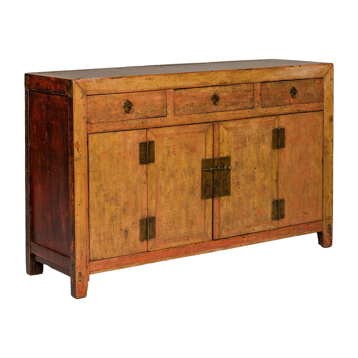Qing Dynasty Painted Sideboard with Distressed Patina, Three Drawers, Two Doors-19. Asian & Chinese Furniture, Art, Antiques, Vintage Home Décor for sale at FEA Home