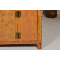 Qing Dynasty Painted Sideboard with Distressed Patina, Three Drawers, Two Doors