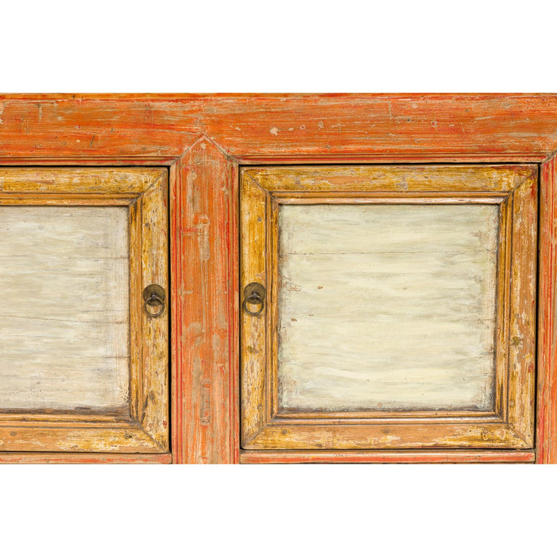 Country Style Painted Two-Door Buffet with Distressed Orange and Off-White Color-YN7996-11. Asian & Chinese Furniture, Art, Antiques, Vintage Home Décor for sale at FEA Home
