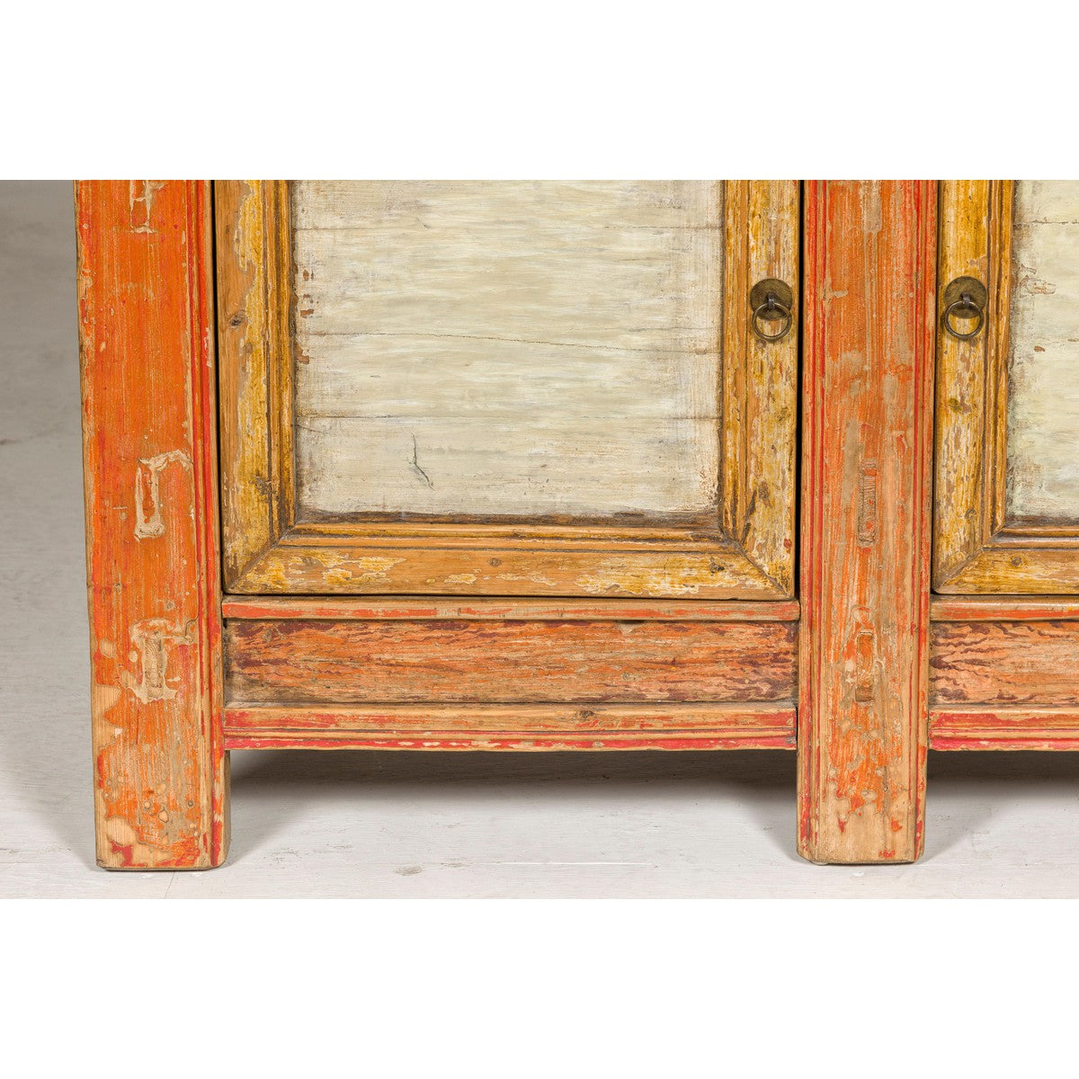 Country Style Painted Two-Door Buffet with Distressed Orange and Off-White Color-12. Asian & Chinese Furniture, Art, Antiques, Vintage Home Décor for sale at FEA Home