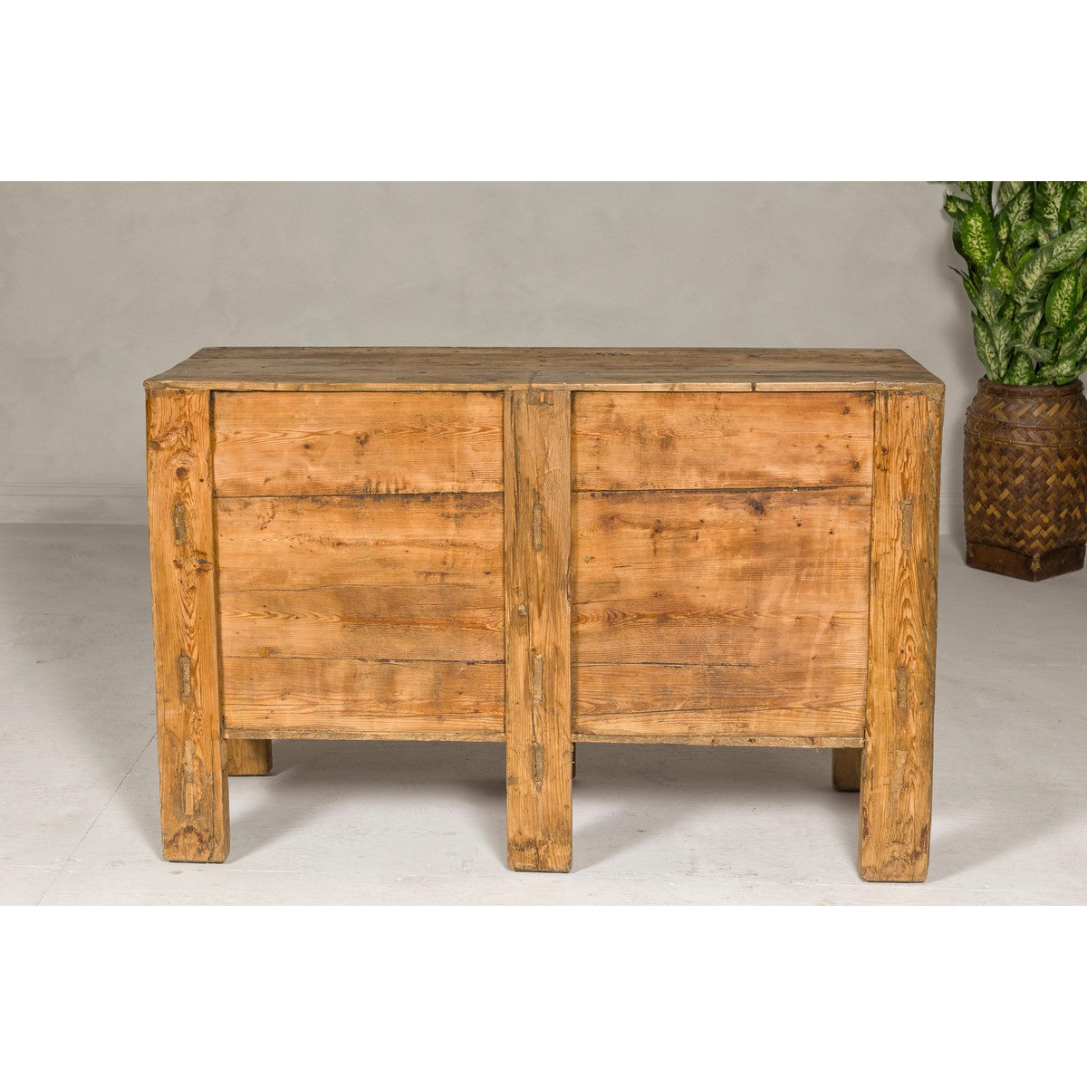 Country Style Painted Two-Door Buffet with Distressed Orange and Off-White Color-18. Asian & Chinese Furniture, Art, Antiques, Vintage Home Décor for sale at FEA Home