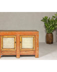 Country Style Painted Two-Door Buffet with Distressed Orange and Off-White Color-2. Asian & Chinese Furniture, Art, Antiques, Vintage Home Décor for sale at FEA Home