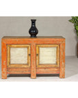 Country Style Painted Two-Door Buffet with Distressed Orange and Off-White Color-3. Asian & Chinese Furniture, Art, Antiques, Vintage Home Décor for sale at FEA Home