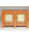 Country Style Painted Two-Door Buffet with Distressed Orange and Off-White Color-4. Asian & Chinese Furniture, Art, Antiques, Vintage Home Décor for sale at FEA Home