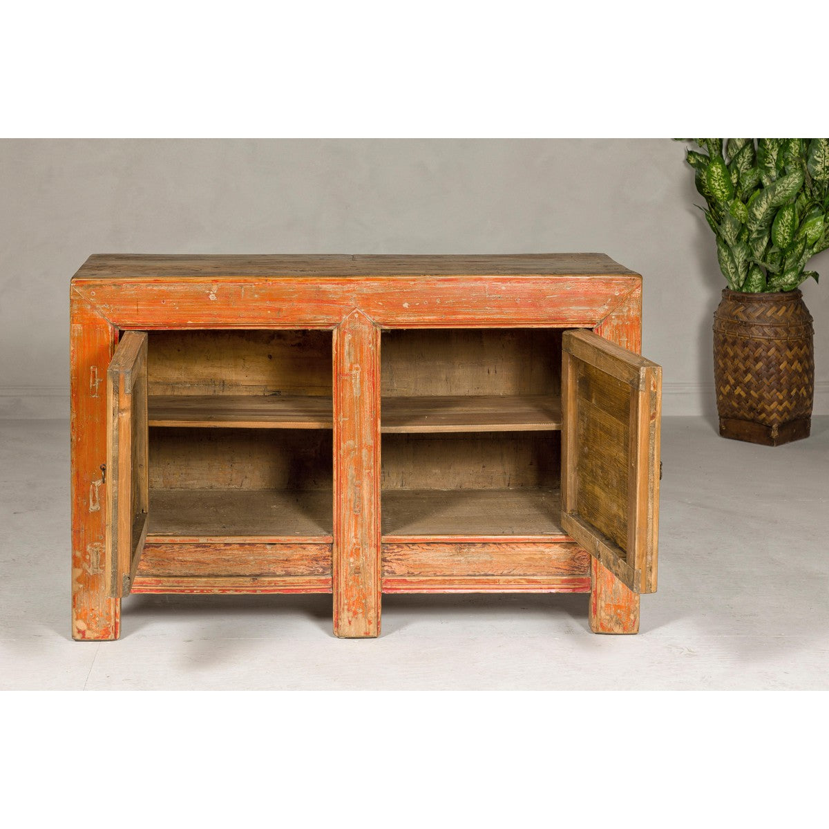 Country Style Painted Two-Door Buffet with Distressed Orange and Off-White Color-7. Asian & Chinese Furniture, Art, Antiques, Vintage Home Décor for sale at FEA Home