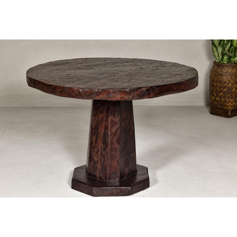 Teak Wood Round Top Center Pedestal Table with Dark Stain, Vintage-YN7997-11. Asian & Chinese Furniture, Art, Antiques, Vintage Home Décor for sale at FEA Home