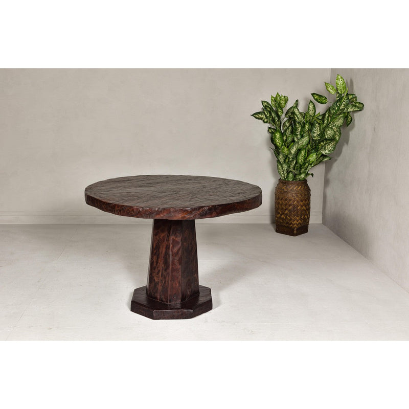 Teak Wood Round Top Center Pedestal Table with Dark Stain, Vintage-YN7997-12. Asian & Chinese Furniture, Art, Antiques, Vintage Home Décor for sale at FEA Home