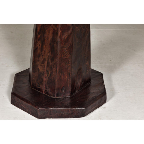 Teak Wood Round Top Center Pedestal Table with Dark Stain, Vintage-YN7997-13. Asian & Chinese Furniture, Art, Antiques, Vintage Home Décor for sale at FEA Home