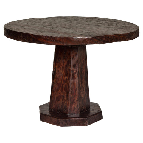 Teak Wood Round Top Center Pedestal Table with Dark Stain, Vintage-YN7997-1. Asian & Chinese Furniture, Art, Antiques, Vintage Home Décor for sale at FEA Home