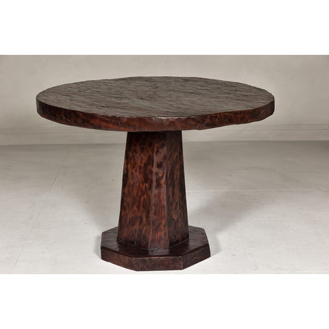 Teak Wood Round Top Center Pedestal Table with Dark Stain, Vintage-YN7997-5. Asian & Chinese Furniture, Art, Antiques, Vintage Home Décor for sale at FEA Home
