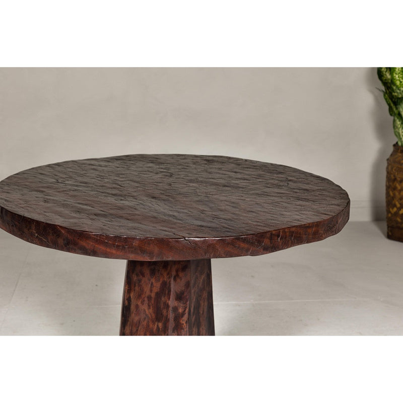 Teak Wood Round Top Center Pedestal Table with Dark Stain, Vintage-YN7997-7. Asian & Chinese Furniture, Art, Antiques, Vintage Home Décor for sale at FEA Home