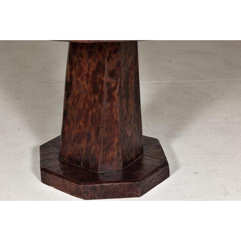 Teak Wood Round Top Center Pedestal Table with Dark Stain, Vintage-YN7997-8. Asian & Chinese Furniture, Art, Antiques, Vintage Home Décor for sale at FEA Home