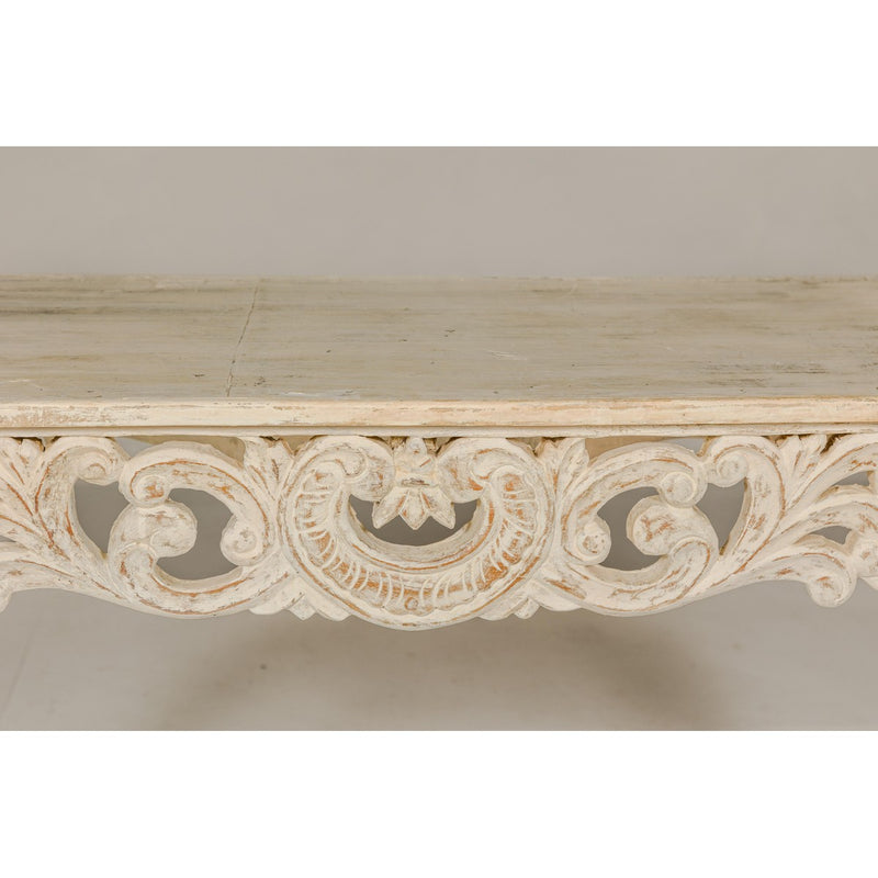 Rococo Style Painted Console Table with Carved Apron and Distressed Finish-YN7998-10. Asian & Chinese Furniture, Art, Antiques, Vintage Home Décor for sale at FEA Home