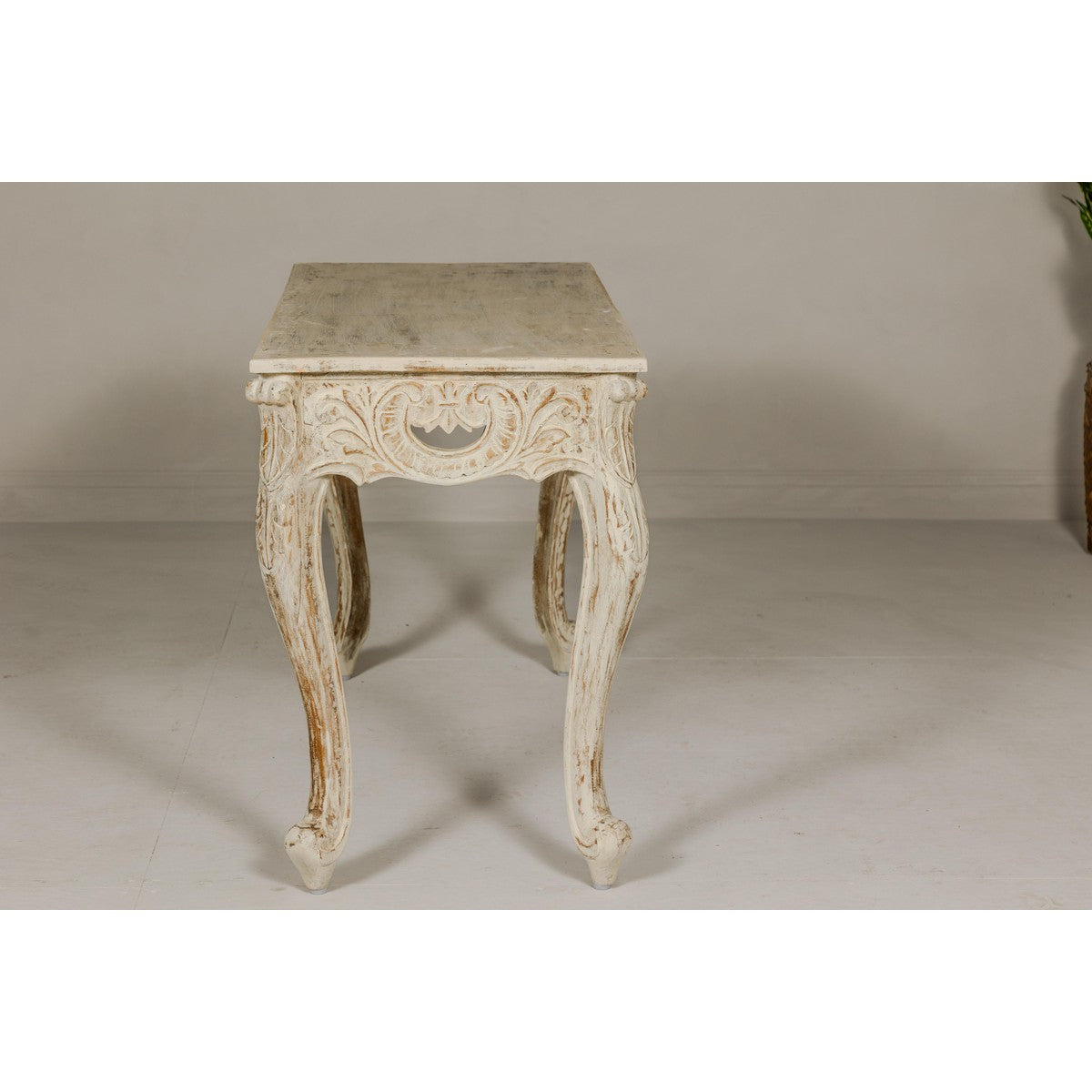 Rococo Style Painted Console Table with Carved Apron and Distressed Finish-16. Asian & Chinese Furniture, Art, Antiques, Vintage Home Décor for sale at FEA Home