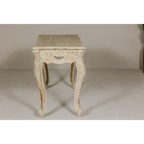 Rococo Style Painted Console Table with Carved Apron and Distressed Finish-YN7998-16. Asian & Chinese Furniture, Art, Antiques, Vintage Home Décor for sale at FEA Home