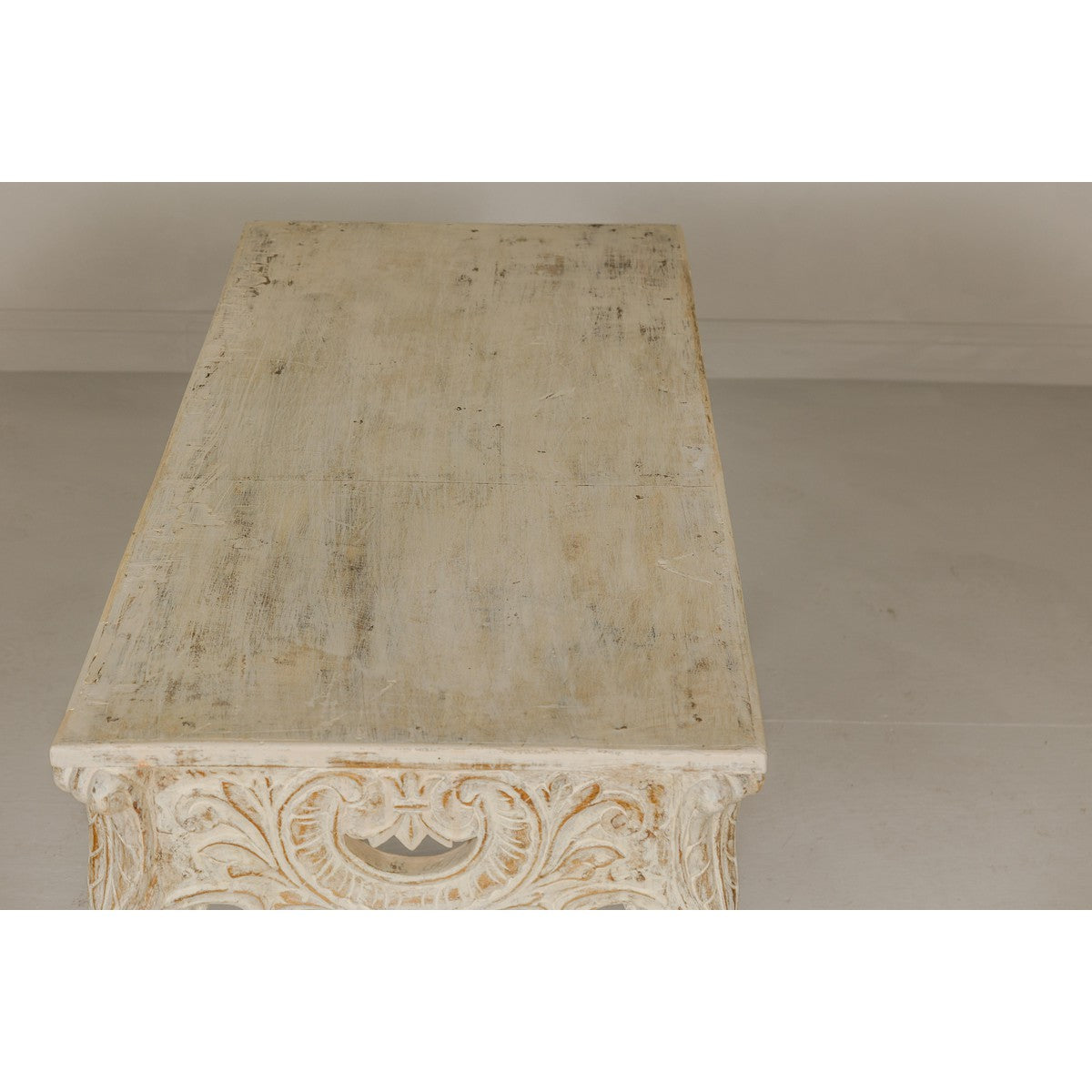 Rococo Style Painted Console Table with Carved Apron and Distressed Finish-17. Asian & Chinese Furniture, Art, Antiques, Vintage Home Décor for sale at FEA Home