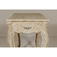 Rococo Style Painted Console Table with Carved Apron and Distressed Finish