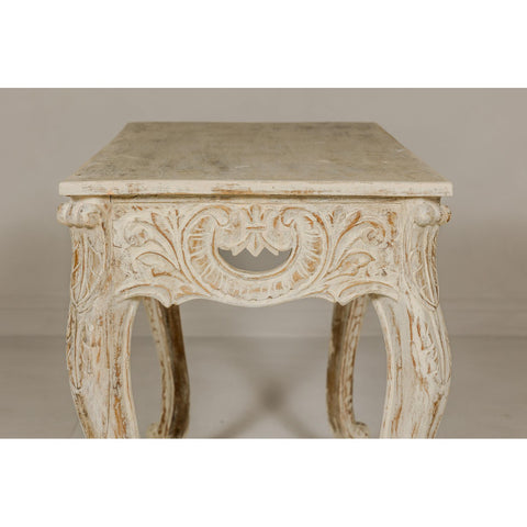 Rococo Style Painted Console Table with Carved Apron and Distressed Finish-YN7998-18. Asian & Chinese Furniture, Art, Antiques, Vintage Home Décor for sale at FEA Home