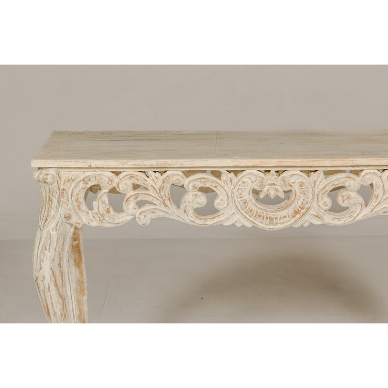 Rococo Style Painted Console Table with Carved Apron and Distressed Finish-YN7998-6. Asian & Chinese Furniture, Art, Antiques, Vintage Home Décor for sale at FEA Home