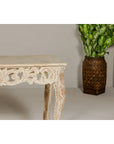 Rococo Style Painted Console Table with Carved Apron and Distressed Finish-7. Asian & Chinese Furniture, Art, Antiques, Vintage Home Décor for sale at FEA Home
