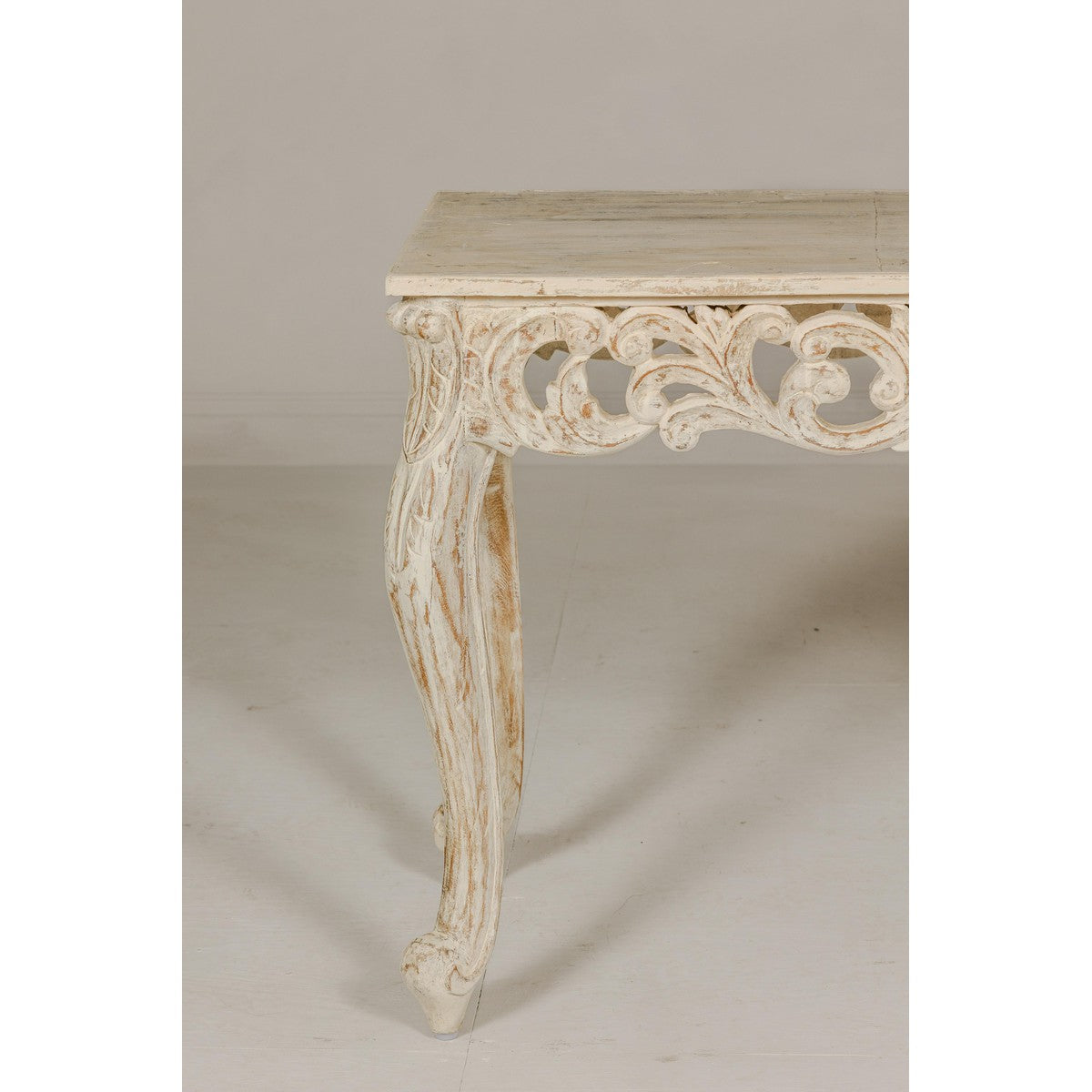 Rococo Style Painted Console Table with Carved Apron and Distressed Finish-8. Asian & Chinese Furniture, Art, Antiques, Vintage Home Décor for sale at FEA Home