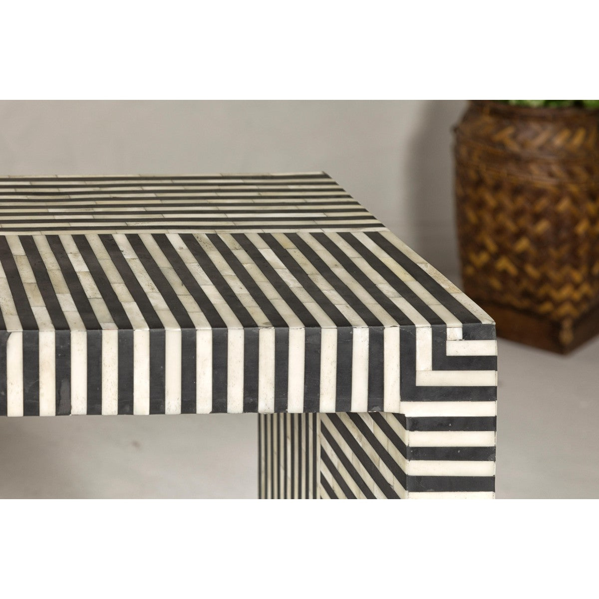 Contemporary Minimalist White and Black Striped Console Table with Bone Inlay-10. Asian & Chinese Furniture, Art, Antiques, Vintage Home Décor for sale at FEA Home