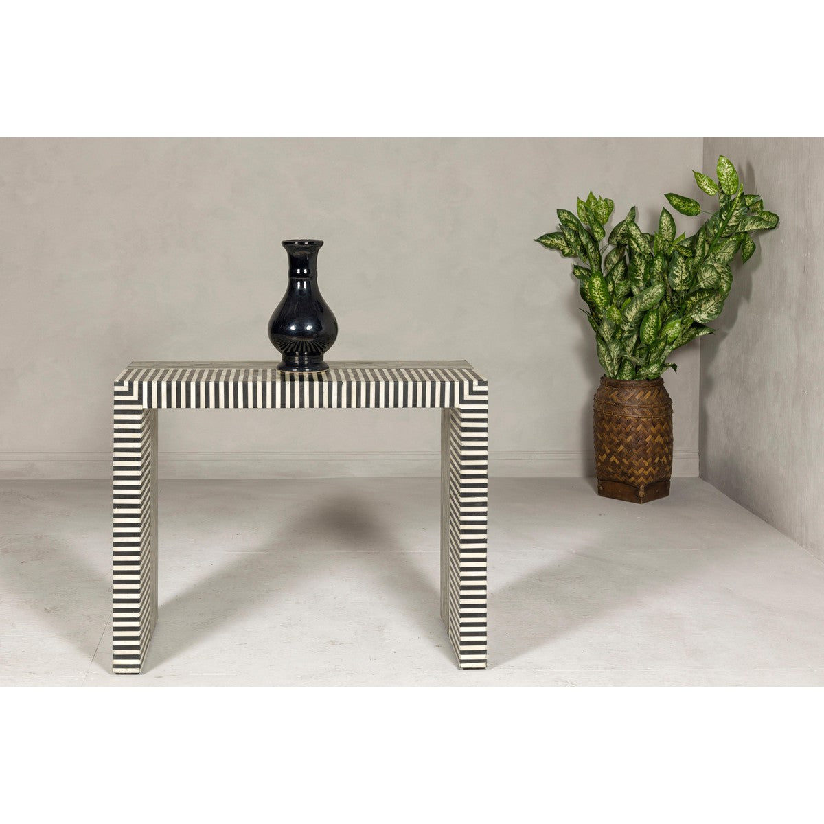 Contemporary Minimalist White and Black Striped Console Table with Bone Inlay-12. Asian & Chinese Furniture, Art, Antiques, Vintage Home Décor for sale at FEA Home