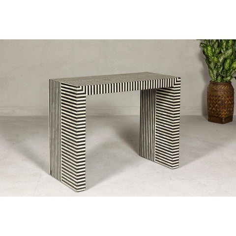 Contemporary Minimalist White and Black Striped Console Table with Bone Inlay-YN7999-13. Asian & Chinese Furniture, Art, Antiques, Vintage Home Décor for sale at FEA Home