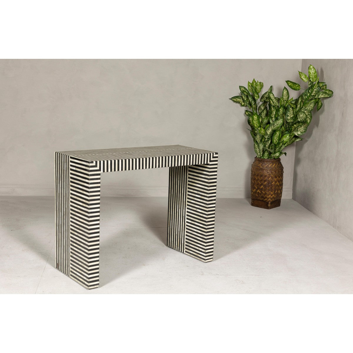 Contemporary Minimalist White and Black Striped Console Table with Bone Inlay-14. Asian & Chinese Furniture, Art, Antiques, Vintage Home Décor for sale at FEA Home