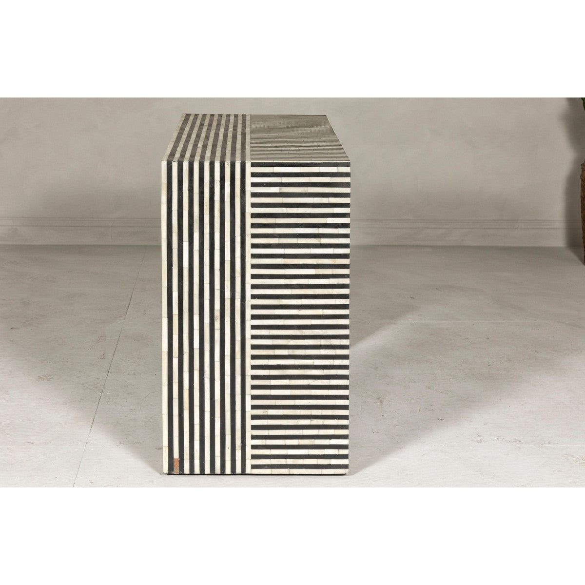 Contemporary Minimalist White and Black Striped Console Table with Bone Inlay-15. Asian & Chinese Furniture, Art, Antiques, Vintage Home Décor for sale at FEA Home