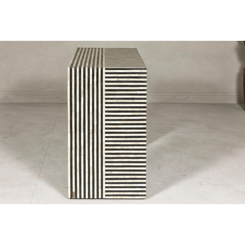 Contemporary Minimalist White and Black Striped Console Table with Bone Inlay-YN7999-15. Asian & Chinese Furniture, Art, Antiques, Vintage Home Décor for sale at FEA Home