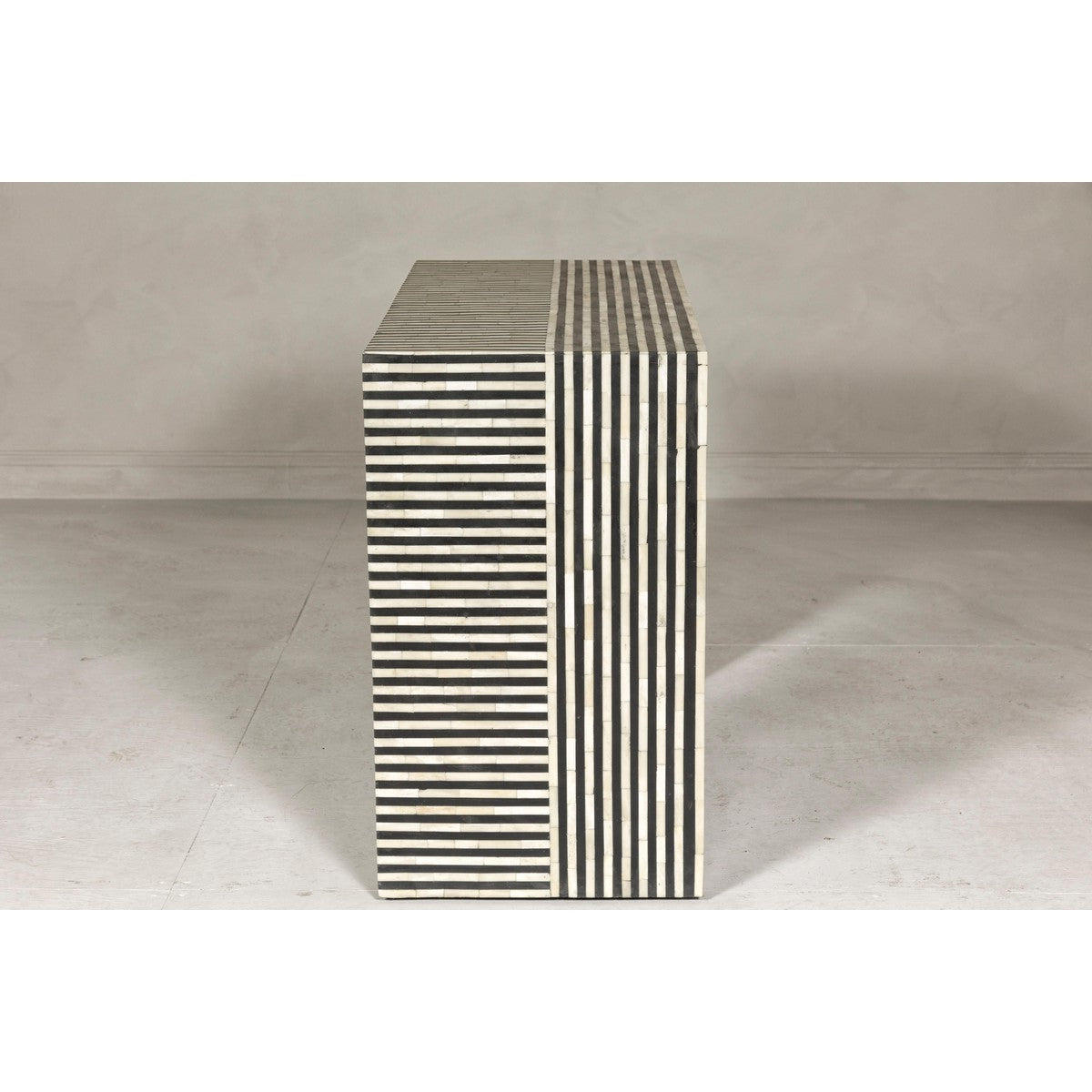 Contemporary Minimalist White and Black Striped Console Table with Bone Inlay-17. Asian & Chinese Furniture, Art, Antiques, Vintage Home Décor for sale at FEA Home