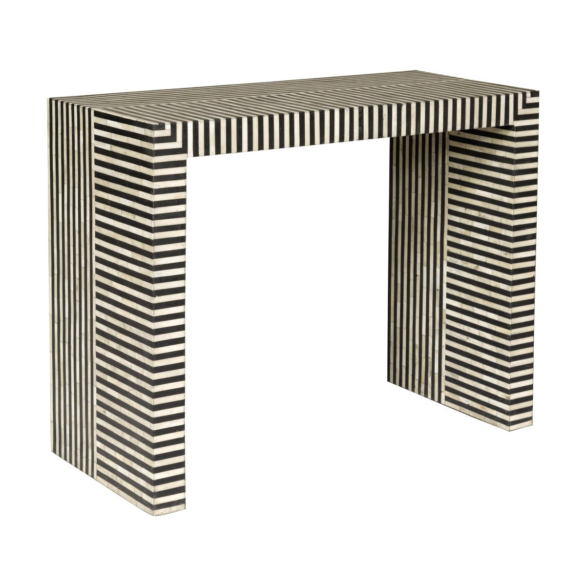 Contemporary Minimalist White and Black Striped Console Table with Bone Inlay-2. Asian & Chinese Furniture, Art, Antiques, Vintage Home Décor for sale at FEA Home