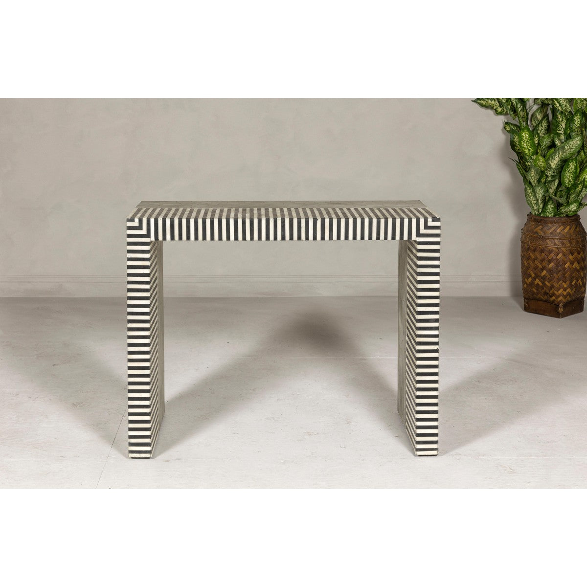 Contemporary Minimalist White and Black Striped Console Table with Bone Inlay-3. Asian & Chinese Furniture, Art, Antiques, Vintage Home Décor for sale at FEA Home