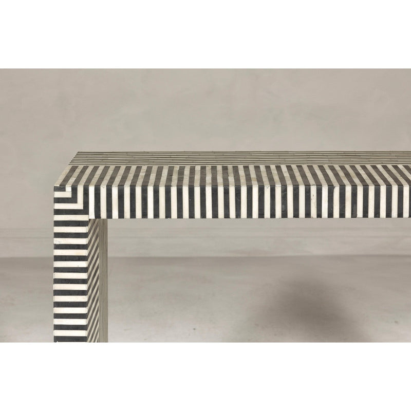 Contemporary Minimalist White and Black Striped Console Table with Bone Inlay-YN7999-5. Asian & Chinese Furniture, Art, Antiques, Vintage Home Décor for sale at FEA Home