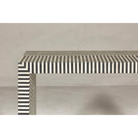 Contemporary Minimalist White and Black Striped Console Table with Bone Inlay-YN7999-5. Asian & Chinese Furniture, Art, Antiques, Vintage Home Décor for sale at FEA Home