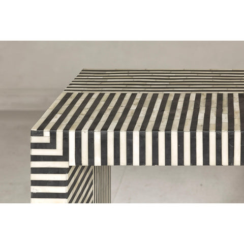 Contemporary Minimalist White and Black Striped Console Table with Bone Inlay-YN7999-9. Asian & Chinese Furniture, Art, Antiques, Vintage Home Décor for sale at FEA Home