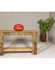 Mughal Style Distressed Polychrome Console Table with Carved Apron with Shelf-10. Asian & Chinese Furniture, Art, Antiques, Vintage Home Décor for sale at FEA Home