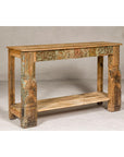 Mughal Style Distressed Polychrome Console Table with Carved Apron with Shelf-11. Asian & Chinese Furniture, Art, Antiques, Vintage Home Décor for sale at FEA Home
